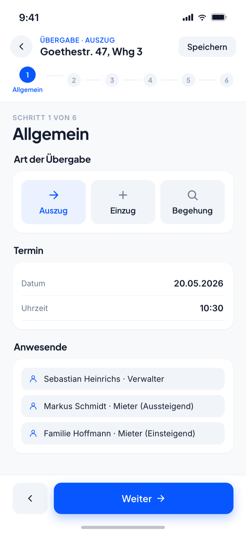 Core Estate Übergabeprotokoll — Digitale Wohnungsübergabe mit 6-Schritt-Wizard